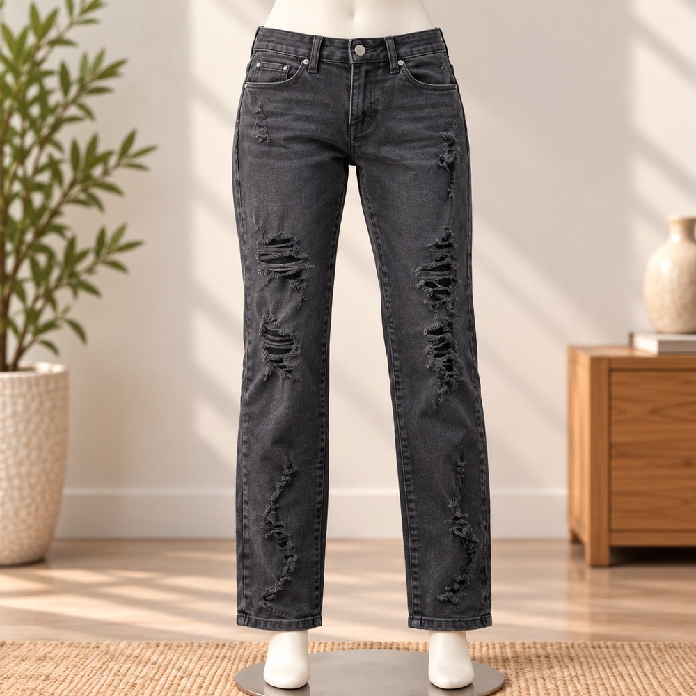 Unbranded Distressed Skinny Jeans Mens 28x30 Black Ripped Frayed Streetwear